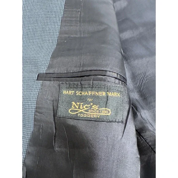 Hart Schaffner Marx Mens Blue Houndstooth 3 Button Blazer Sport Coat USA Prep